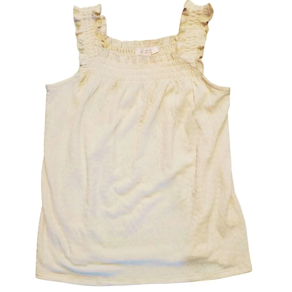 Lauren Conrad Cream Boho Smocked Ruffle Tank Top PXS Farmcore Prairie - Picture 1 of 6